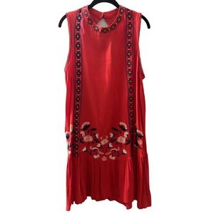 Xhilaration Women's Red Embroidered Open Back Drop Waist Sundress Size XXL
